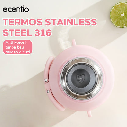 ecentio Termos Air Panas 316 Stainless Steel 1000ml Buka Sekali Tekan Tutup Kedap Udara Bisa Jadi Gelas Sharing Tahan Panas 11 Jam Dingin 24 Jam Desain Aesthetic Portabel Tahan Lama Cocok untuk Camping