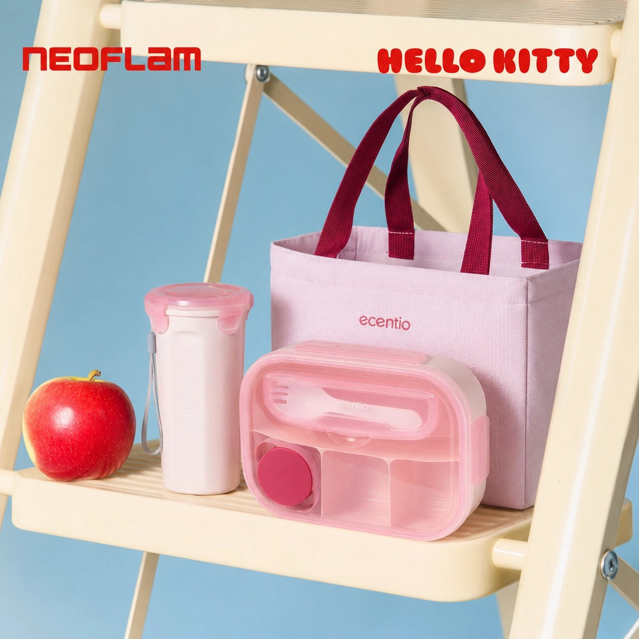 ecentio Lunch Box Anti Tumpah 1200ML + Botol Minum 500ML BPA Free Tempat Bekal Makan Anak Sekolah Kotak Makan Plastik Free Sendok & Kotak Saus Lunch Box Sekat Kedap Bocor Bekal Kerja