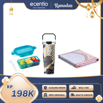 ecentio Ramadhan Gift Set — Tumbler Stainless Batik 900ml + Snack Box + Sajadah