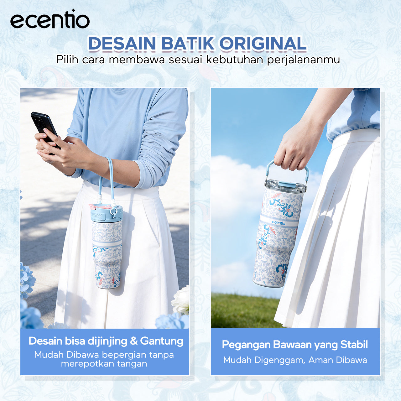 ecentio Portable Blender Juicer 900ml 12 Pisau 60W Baterai 2x1500mAh Tahan Panas 14 Jam & Dingin 24 Jam Anti Bocor Praktis Untuk,blender jus buah Outdoor