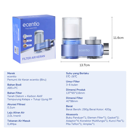 [Minum Sehat]ecentio Filter Air Keran Rumah Tangga Aman Untuk Keluarga Bayi & Anak 0.2-5 Mikron Mewah Debit Air Deras, Praktis Mudah Dibersihkan, Filter Pemurni Air Anti Kerak Dapur & Kamar Mandi