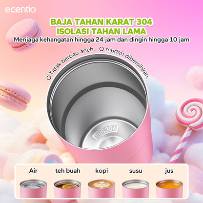 [Sweet Mist Series] ecentio tumbler aesthetic premium Stainless Steel & Aluminium portable 500ml/750ml Botol minum besar Thermos Tetap hangat 24 JAM & dingin 10 JAM anti bocor mudah dibersihkan gaya manis look elegant aesthetic