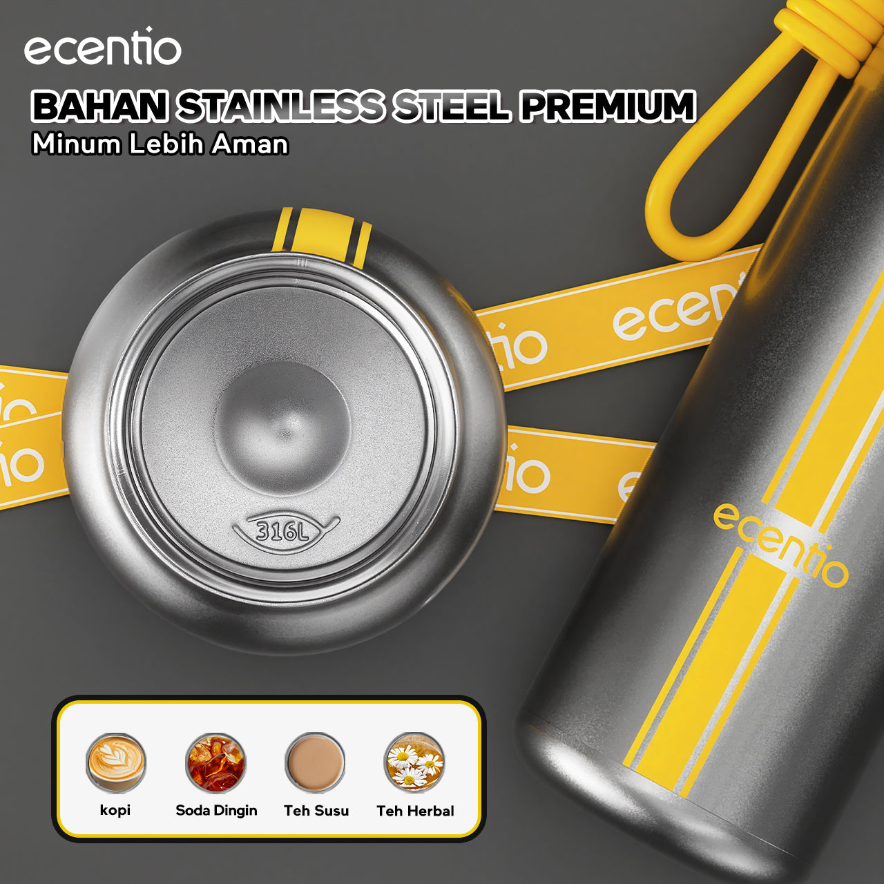 [Tumbler Sport Series] ecentio Tumbler stainless 316 aesthetic Olahraga Botol Minum Sport Portable Tahan Dingin 24Jam 900ml/650ml/600ml Desain Stylish Cocok Untuk Sekolah Olahraga Travelling Aktivitas Sehari Hari