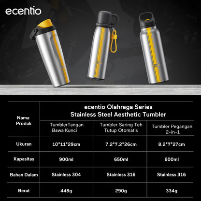 [Tumbler Sport Series] ecentio Tumbler stainless 316 aesthetic Olahraga Botol Minum Sport Portable Tahan Dingin 24Jam 900ml/650ml/600ml Desain Stylish Cocok Untuk Sekolah Olahraga Travelling Aktivitas Sehari Hari