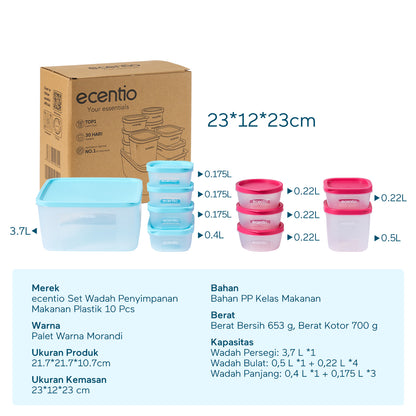 ecentio Set Toples Plastik Bening  BPA Free Tumpuk Hemat Ruang untuk Keluarga Sahur Buka Puasa, Kedap Udara Kunci Kesegaran Makanan food container, toples lebaran aesthetic