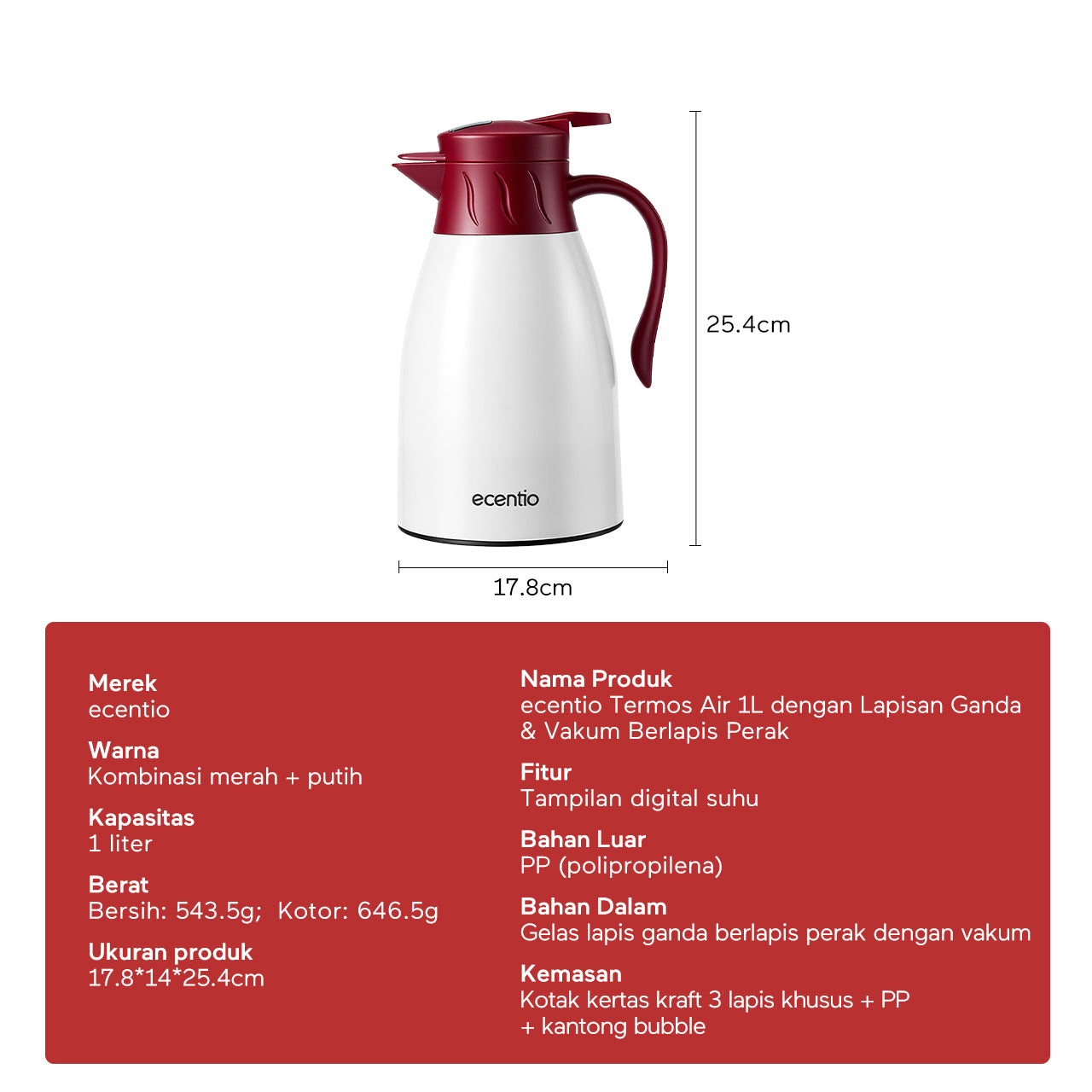 ecentio LED termos air panas Dingin 24 Jam 1L termos Air Panas Bayi Buat Susu aesthetic portable termos air panas pencet termos es batu tahan lama