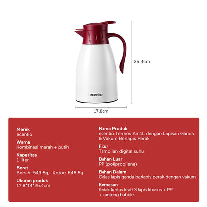 ecentio LED termos air panas Dingin 24 Jam 1L termos Air Panas Bayi Buat Susu aesthetic portable termos air panas pencet termos es batu tahan lama