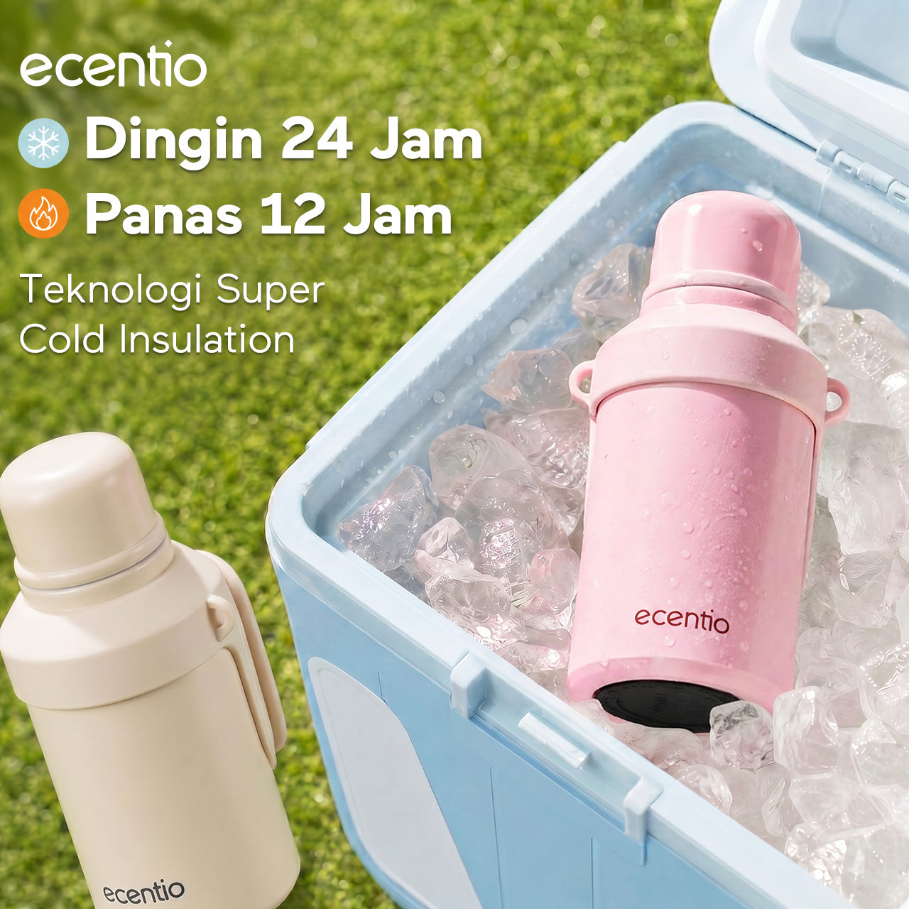 ecentio Termos Air Panas 316 Stainless Steel 1000ml Buka Sekali Tekan Tutup Kedap Udara Bisa Jadi Gelas Sharing Tahan Panas 11 Jam Dingin 24 Jam Desain Aesthetic Portabel Tahan Lama Cocok untuk Camping