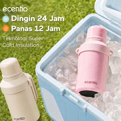 ecentio Termos Air Panas 316 Stainless Steel 1000ml Buka Sekali Tekan Tutup Kedap Udara Bisa Jadi Gelas Sharing Tahan Panas 11 Jam Dingin 24 Jam Desain Aesthetic Portabel Tahan Lama Cocok untuk Camping