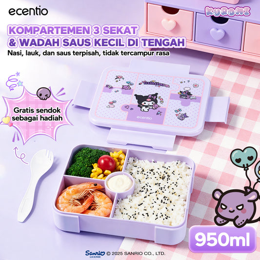 ecentio Official Kuromi Back to School Set Set Bekal Sekolah Kuromi Resmi — Lunch Box + Botol Minum + Tas Bekal
